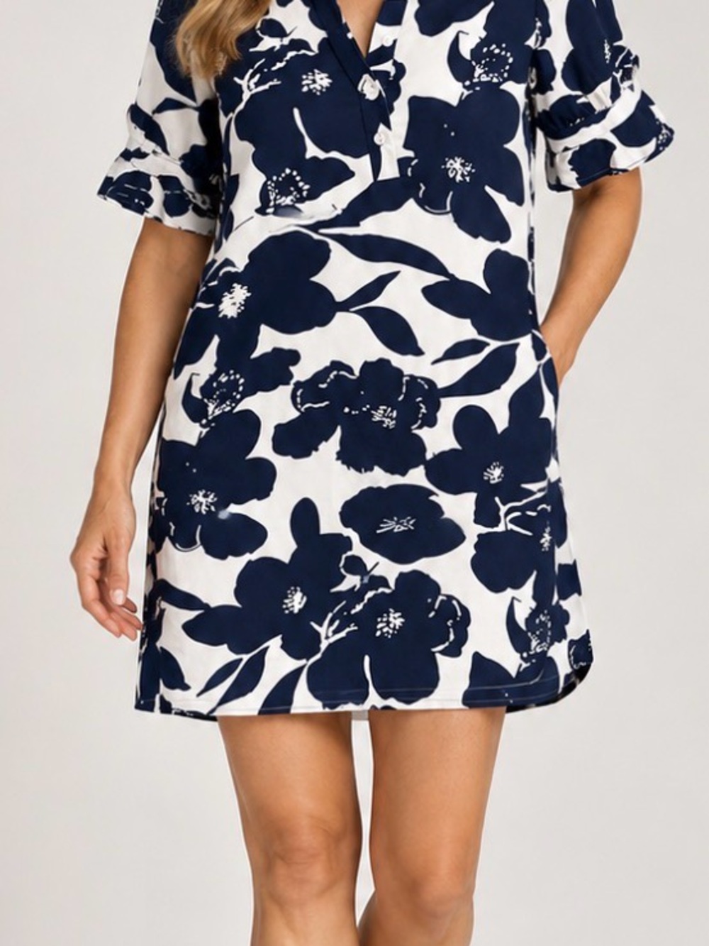 Amazon White Mini Dress with Navy Floral Print